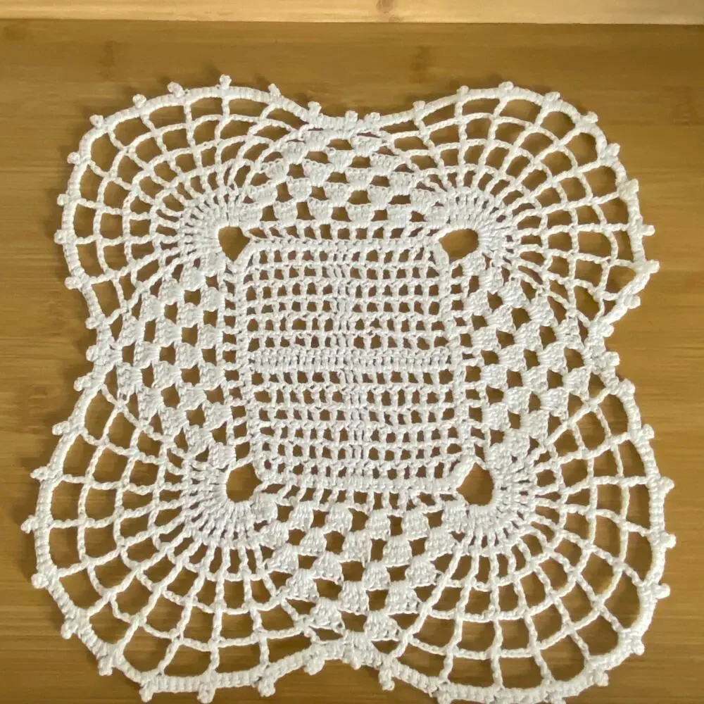 Vintage Handmade Crochet Pineapple Lace Square Doily 10in Cotton Farmhouse Decor